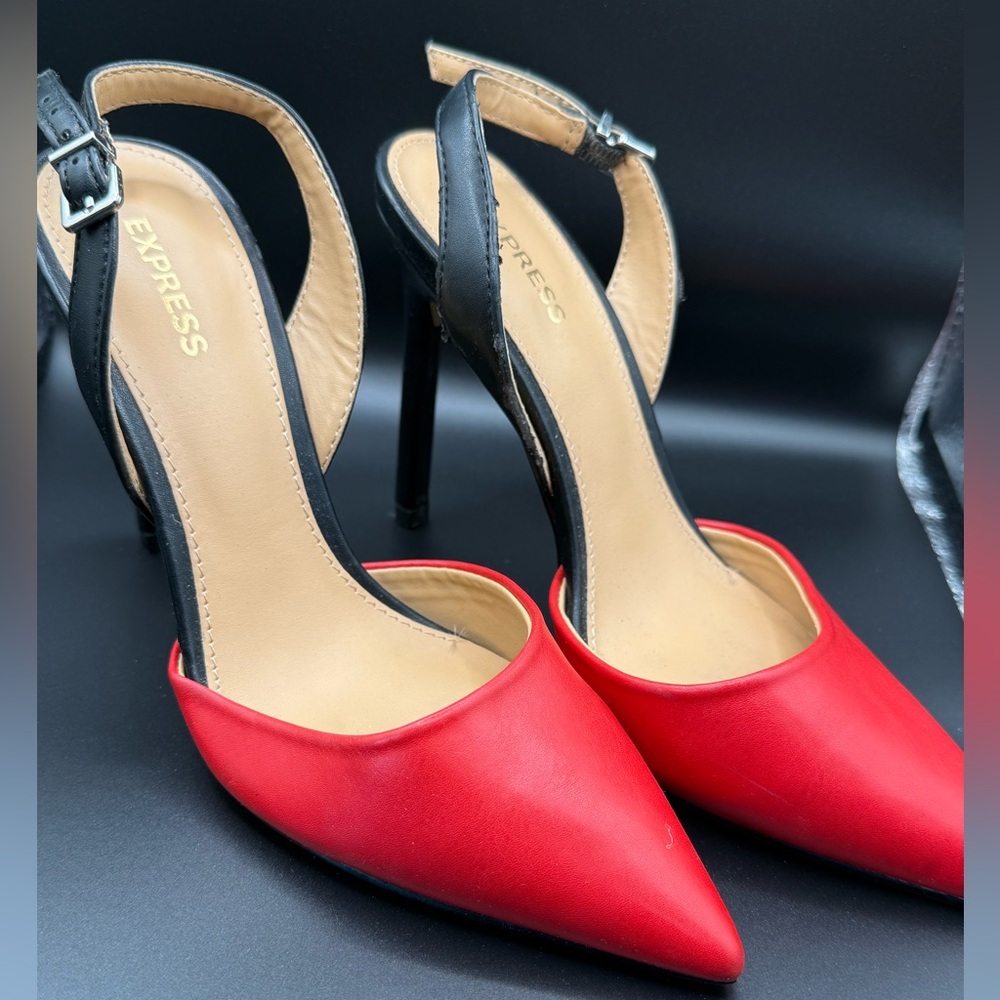 Express Red & Black Slingback Stiletto Heels | Size 7